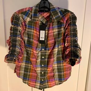 Veronica Beard olive/pink crinkle shirt with tags size Small